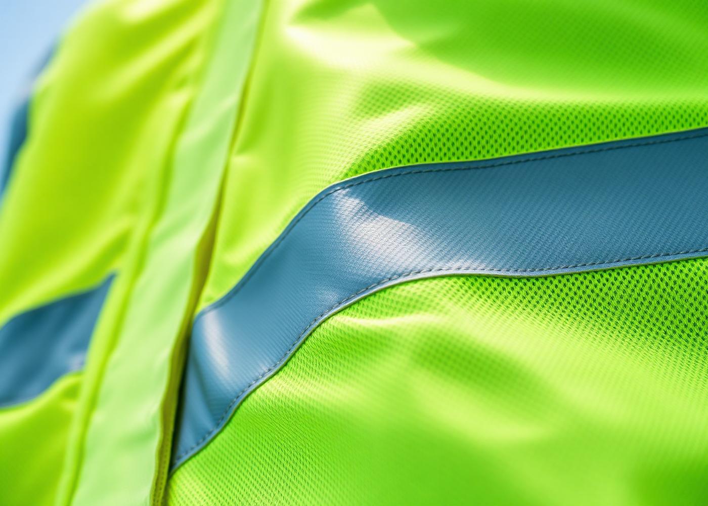 Close-up of hi-vis workwear fabric with a reflective stripe
